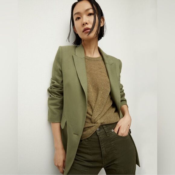 Veronica Beard Sevi Linen-Blend Blazer in Bright Army Size 8 NWT - Picture 7 of 9